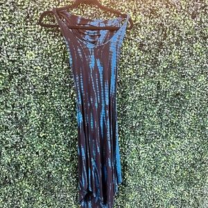 Kathmandu Blue and Black Tie-Dye Maxi Dress Festival Tie Back Hooded